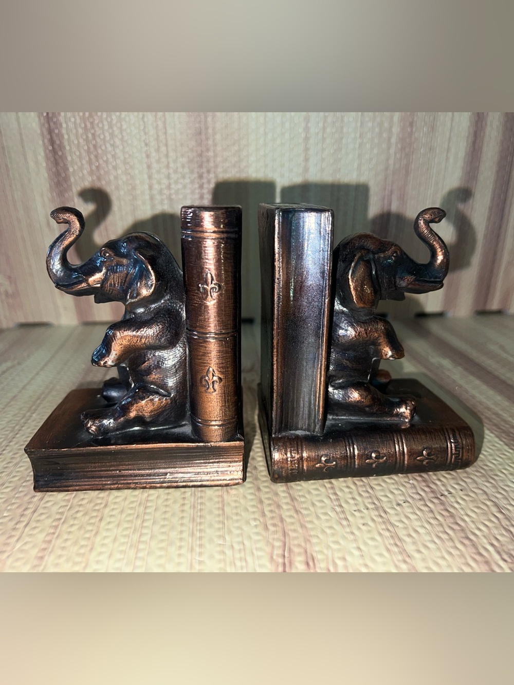 pair of vintage bronze-finished elephant bookends